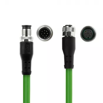 ACT Industrial cable de sensor de 3,00 metros M12A 8 polos conector macho a conector hembra M12A 8 polos, cable TPE Ultraflex, apantallado