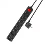 Regleta de enchufes ACT con interruptor iluminado, 6 tomas, 3 m, negra