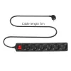 Regleta de enchufes ACT con interruptor iluminado, 6 tomas, 3 m, negra
