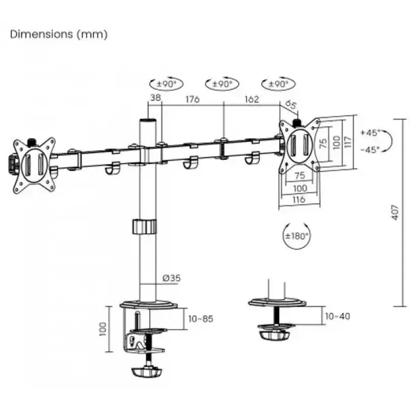 Soporte de monitor eSTUFF GLB227002 ajustable en altura giratorio