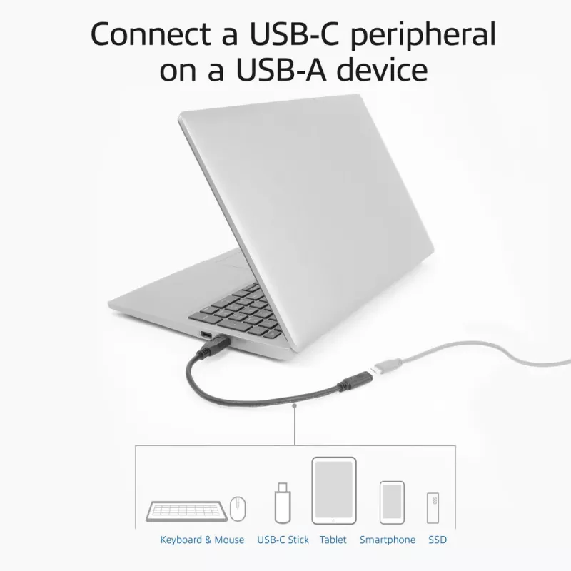 Adaptador USB ACT AC7460 conector macho USB-A a conector hembra USB-C de 24 pines, 20 cm, 5 Gbit/s