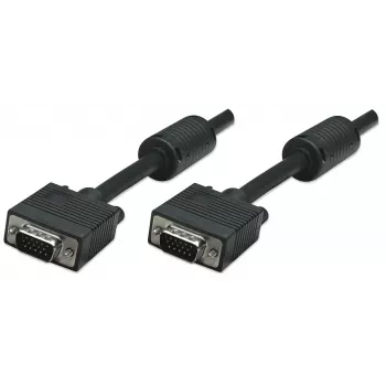 Manhattan Cable de monitor VGA (con núcleos de ferrita), 15 m, Negro, conector macho a conector macho, HD15, cable con especificación SVGA superior (totalmente compatible), el apantallamiento con núcleos de ferrita ayuda a minimizar las interferencias EMI para una mejor transmisión de vídeo, garantía de por vida