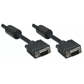 Manhattan Cable de monitor VGA (con núcleos de ferrita), 15 m, Negro, conector macho a conector macho, HD15, cable con especificación SVGA superior (totalmente compatible), el apantallamiento con núcleos de ferrita ayuda a minimizar las interferencias EMI para una mejor transmisión de vídeo, garantía de por vida