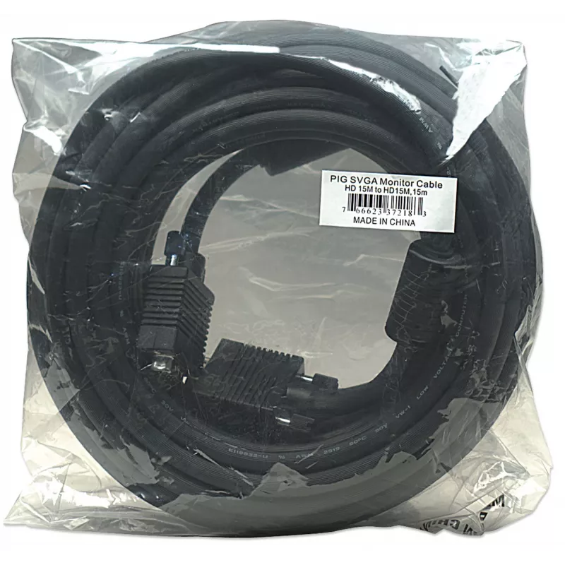 Manhattan Cable de monitor VGA (con núcleos de ferrita), 15 m, Negro, conector macho a conector macho, HD15, cable con especificación SVGA superior (totalmente compatible), el apantallamiento con núcleos de ferrita ayuda a minimizar las interferencias EMI para una mejor transmisión de vídeo, garantía de por vida
