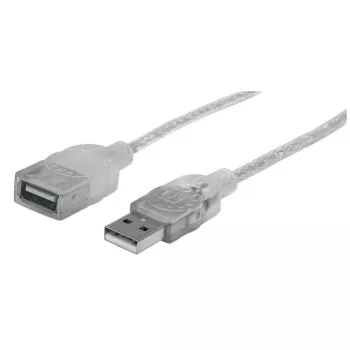 Manhattan Cable de extensión USB-A a USB-A, 1,8 m, conector macho a conector hembra, 480 Mbit/s (USB 2.0), Hi-Speed USB, plata translúcido, garantía de por vida