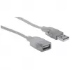 Manhattan 336314 cable alargador USB 2.0, USB-A macho a USB-A hembra, 1,8 m, plata transparente