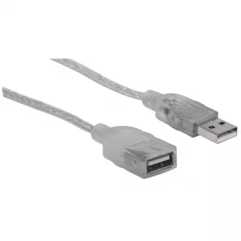 Manhattan Cable de extensión USB-A a USB-A, 1,8 m, conector macho a conector hembra, 480 Mbit/s (USB 2.0), Hi-Speed USB, plata translúcido, garantía de por vida