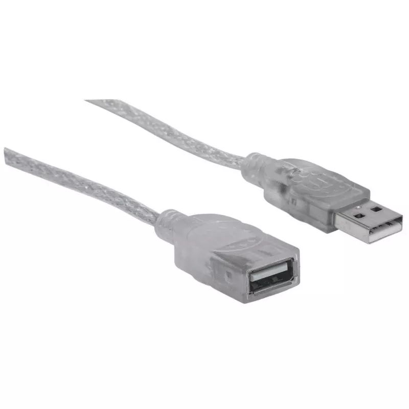 Manhattan 336314 cable alargador USB 2.0, USB-A macho a USB-A hembra, 1,8 m, plata transparente