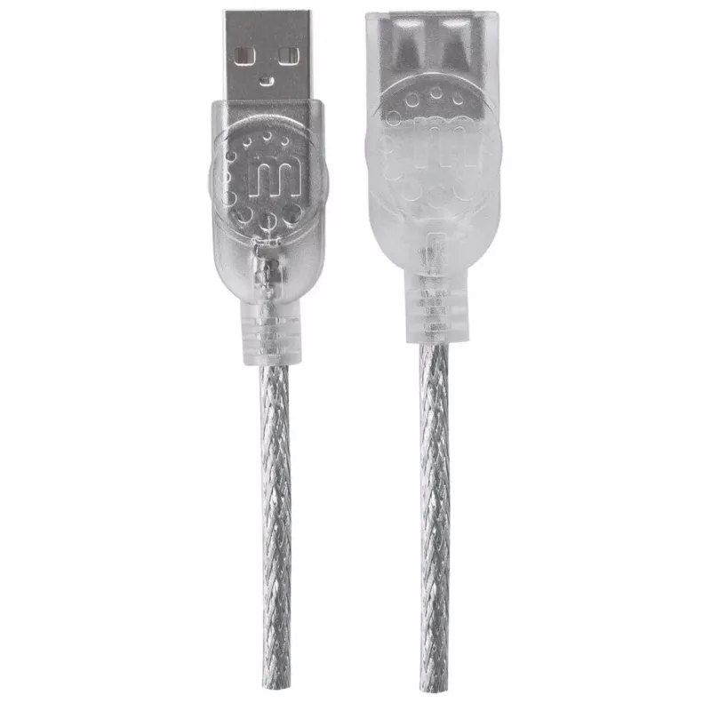 Manhattan 336314 cable alargador USB 2.0, USB-A macho a USB-A hembra, 1,8 m, plata transparente