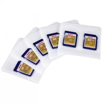 Fundas autoadhesivas “SD” Hama, pack de 5, MMC, SD, 2 tarjetas, polipropileno (PP), transparente, blanco, 75 mm, 70 mm
