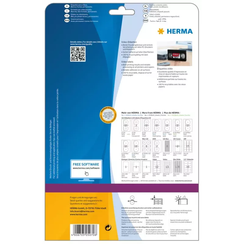 Etiqueta autoadhesiva para impresora HERMA Videoetiquetas A4 78,7x46,6 mm
