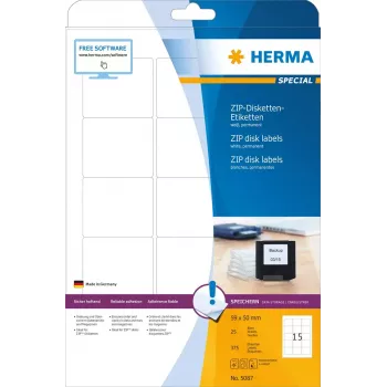 Etiquetas HERMA ZIP diskettes A4 59x50 mm papel blanco mate 375 uds.