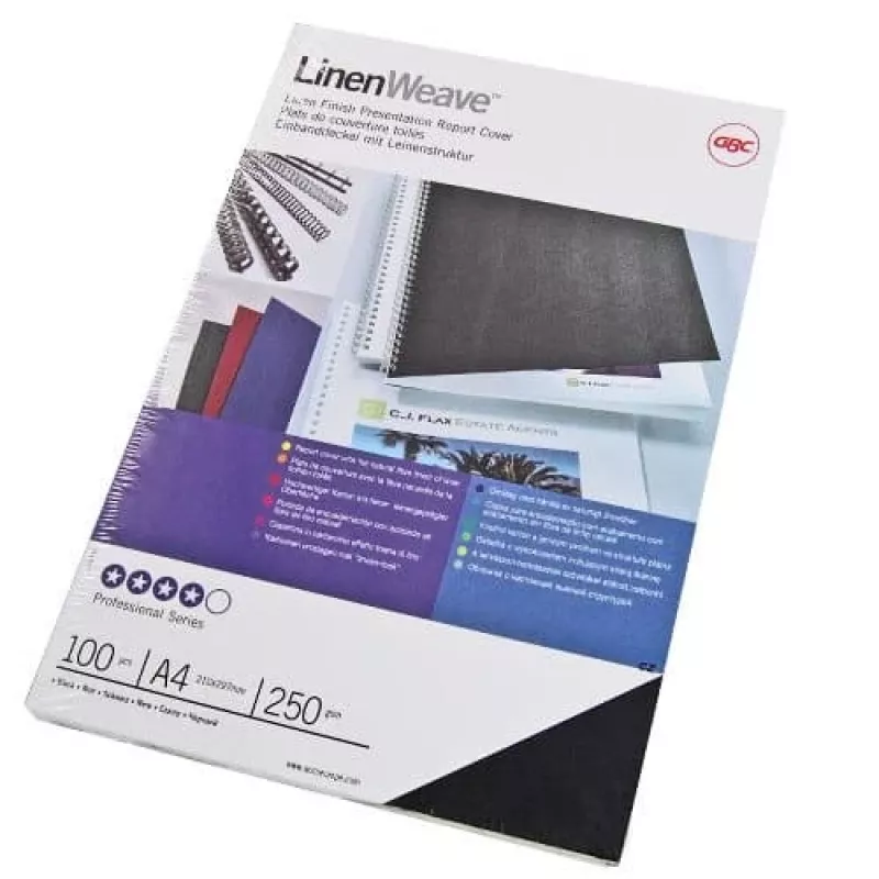 GBC LinenWeave CE050010 tapas de encuadernación, A4 (210 x 297 mm), 250 g/m², 100 uds., negras