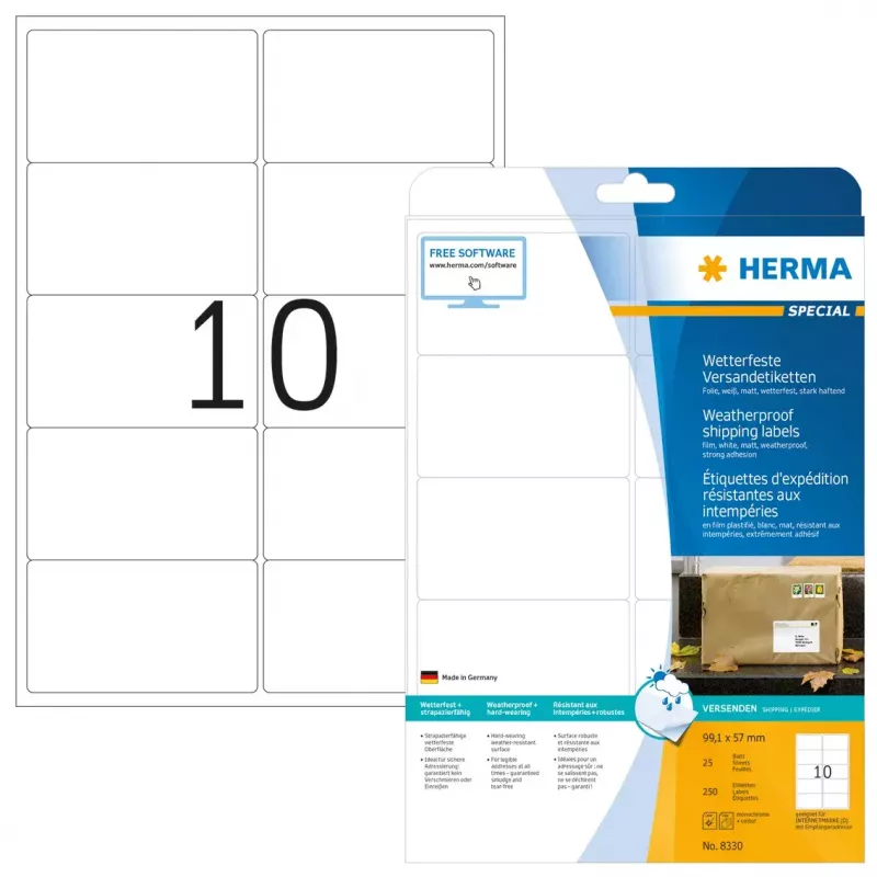 Etiquetas de envío HERMA 8330 A4 99,1x57 mm blanca gran adherencia film mate