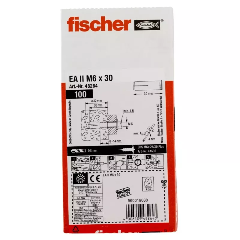 Anclaje Fischer EA II M6 100 unidades 30 mm