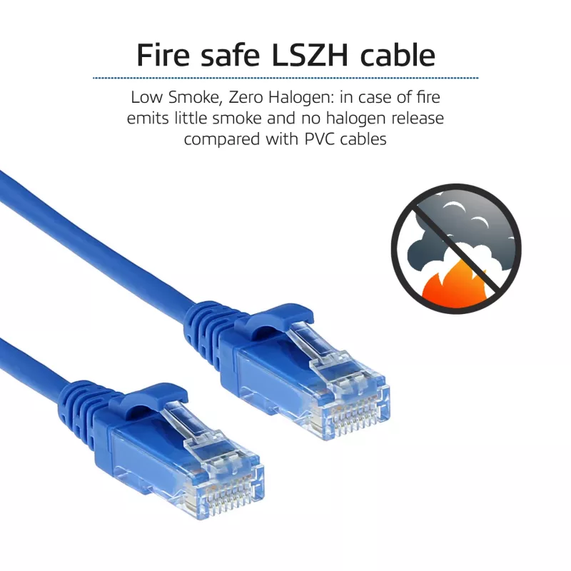ACT Azul 3 metros LSZH U/UTP CAT6 Cable de red Slimline para centro de datos con conectores RJ45