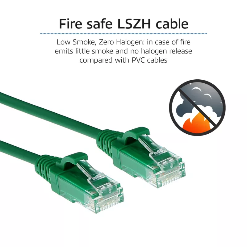 ACT Verde 1 m LSZH U/UTP CAT6 Cable de red Slimline para centro de datos sin lengüeta con conectores RJ45