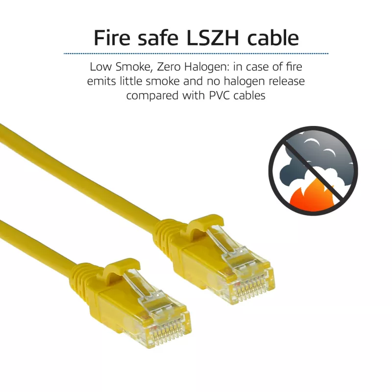 ACT Amarillo 5 metros LSZH U/UTP CAT6 Cable de red Slimline para centro de datos con conectores RJ45