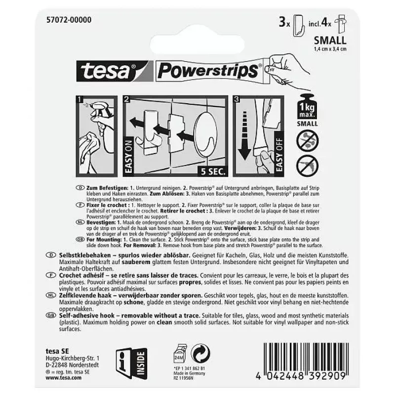 Gancho para toallas TESA 57072-00000 interior blanco 3 uds.