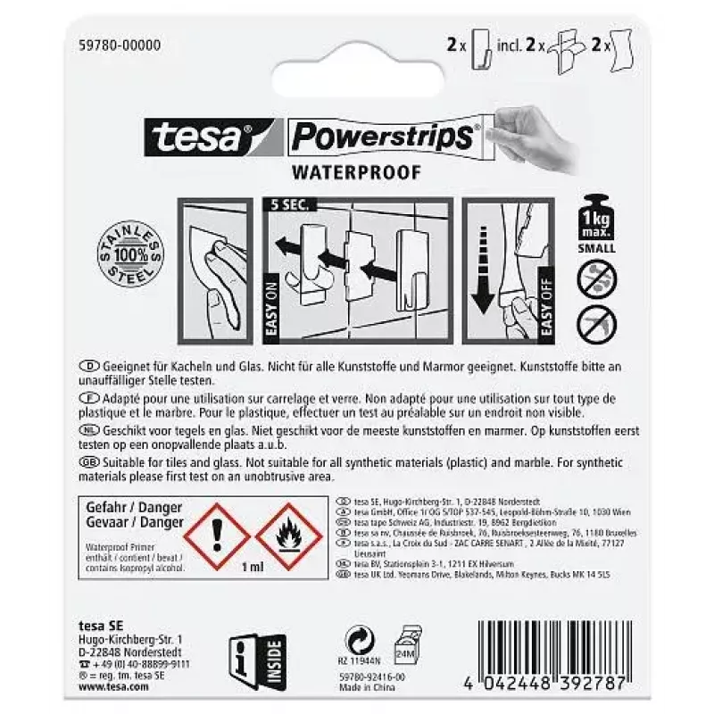 Gancho para toallas TESA 59780-00000 acero inoxidable 2 uds.