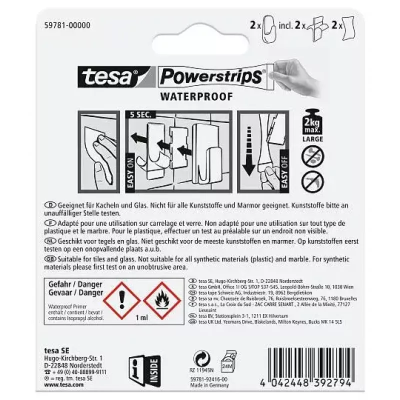 Gancho para toallas TESA 59781-00000 interior blanco 2 uds.