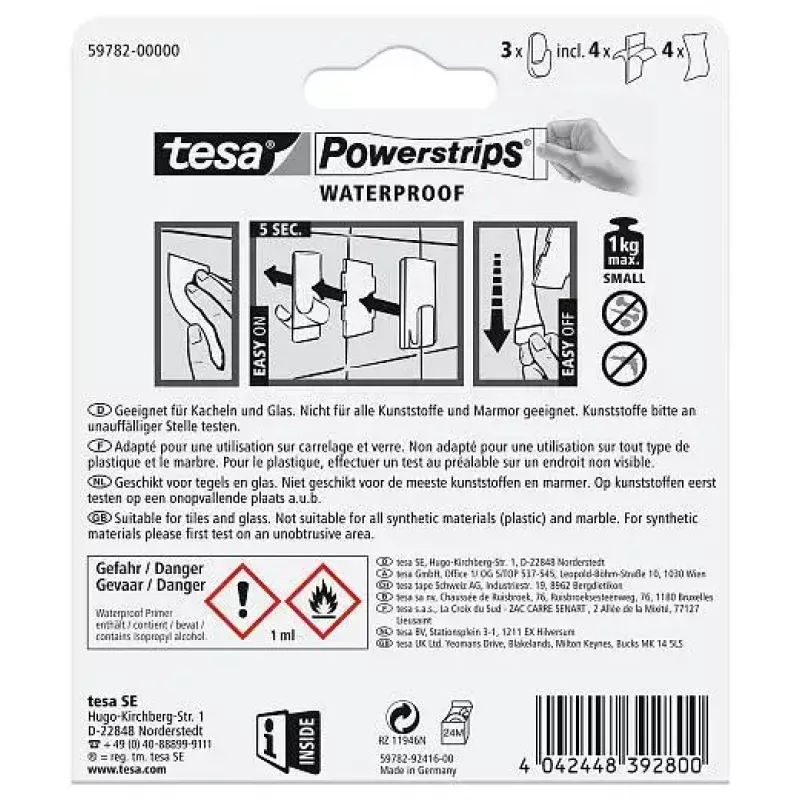 Gancho para toallas TESA 59782-00000 interior blanco 3 uds.