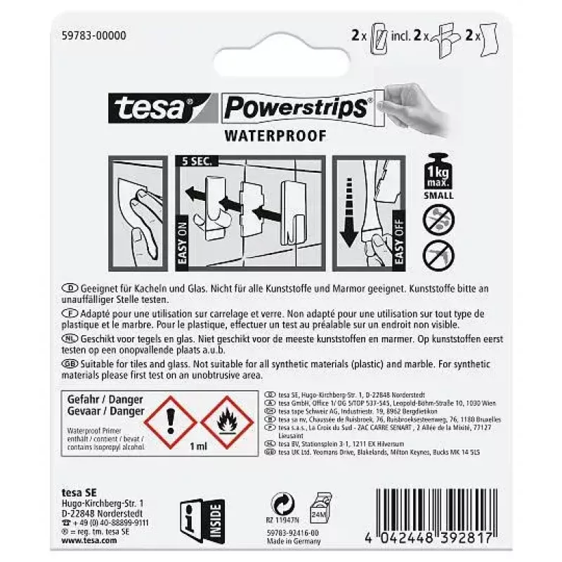 Gancho para toallas TESA 59783-00000 interior blanco 2 uds.