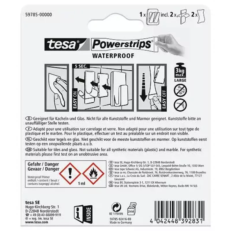 Gancho para toallas TESA 59785-00000 interior acero inoxidable blanco