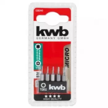 Juego de puntas para destornillador KWB 128240 — 5 uds. Puntas Torx T3 T4 T5 T6 T8, 28 mm