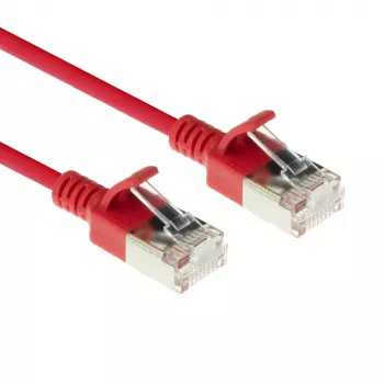 ACT rojo 0,15 m LSZH U/FTP CAT6A cable de conexión slimline para centro de datos con protección de bloqueo y conectores macho RJ45