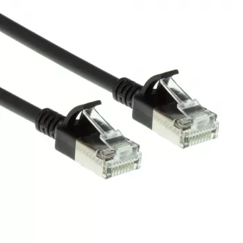 ACT negro 0,15 metros LSZH U/FTP CAT6A cable de conexión slimline para centro de datos sin lengüeta de retención con conectores macho RJ45