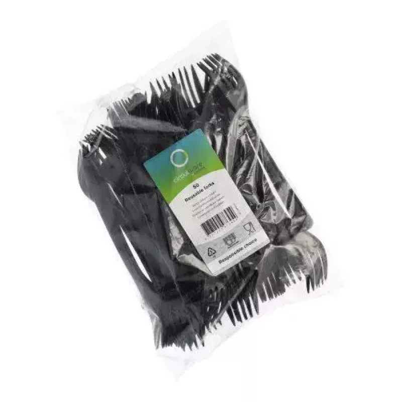 Tenedor desechable Papstar 96435 polipropileno negro 50 uds.