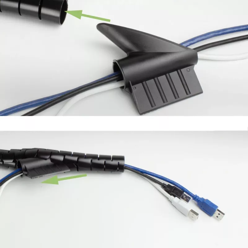 ACT funda espiral para cables de 20 mm, longitud 30 metros, gestión de cables, negro, policloruro de vinilo (PVC)