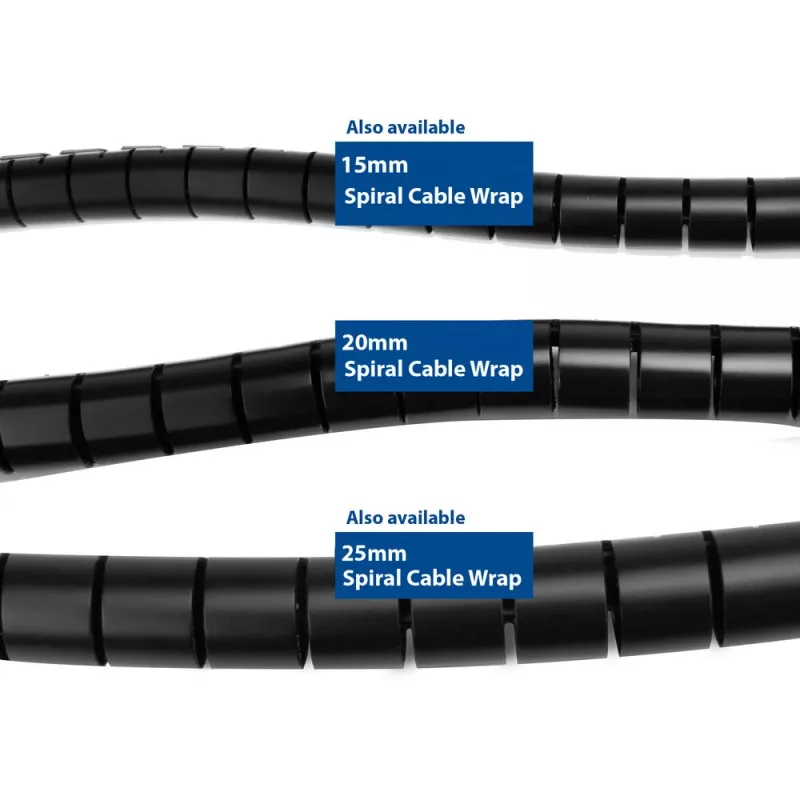 ACT funda espiral para cables de 20 mm, longitud 30 metros, gestión de cables, negro, policloruro de vinilo (PVC)