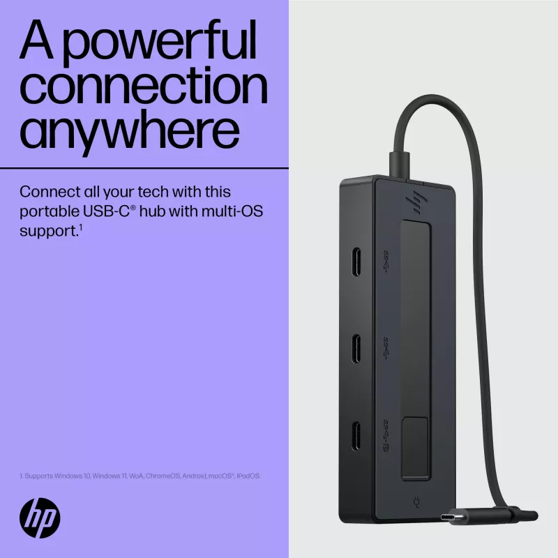 HP 4K USB-C Multiport Hub, USB Type-C, USB Type-C, 10000 Mbit/s, 3840 x 2160, negro, 65 W
