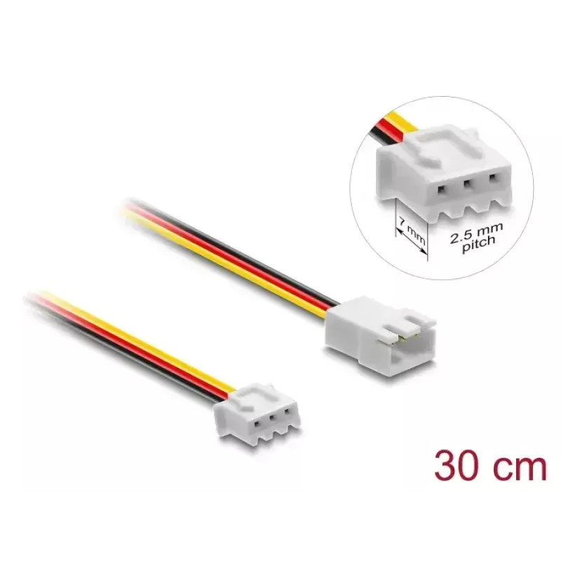 DeLOCK 90867 cable alargador de ventilador JST 3 pines, macho a hembra, longitud del conector 7 mm, 30 cm