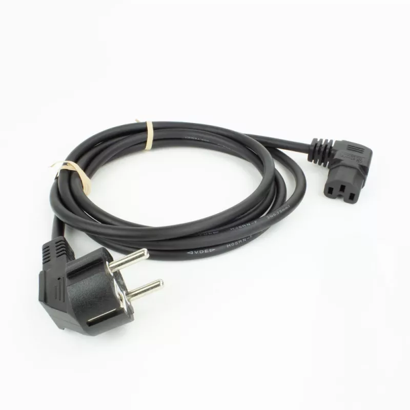 Cable de alimentación ACT CEE 7/7 conector macho (acodado) - C15 (acodado a la derecha) IEC60320 negro 1,5 m