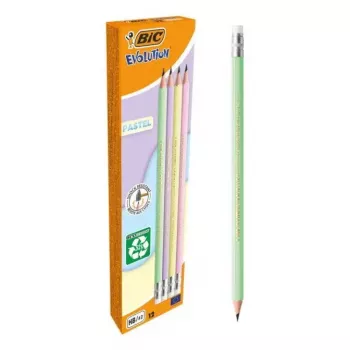 BIC Evolution Pastel lápices HB con goma de borrar, 10 uds., Pink/Purple/Green/Yellow