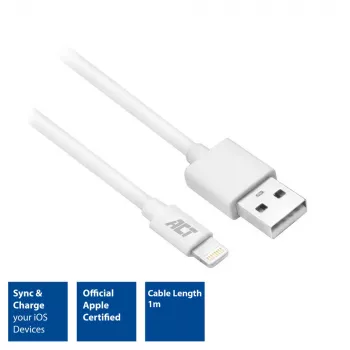 ACT Cable de carga/datos USB 2.0 conector A macho - conector Lightning 1 metro, certificado MFI