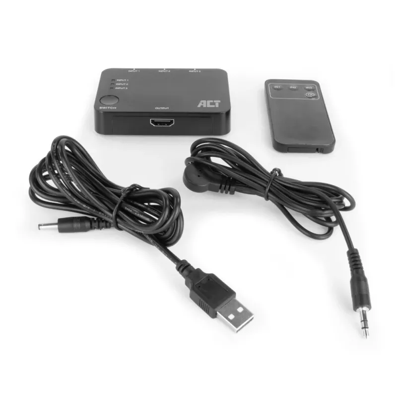 ACT Conmutador HDMI 4K 3x1 Negro 60Hz 1920x1080 3840x2160