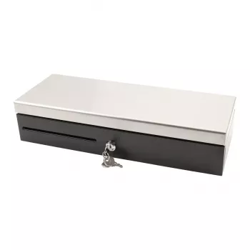 Cajón portamonedas electrónico Olympia HS-170S con carcasa de plástico/acero, negro y acabado acero inoxidable