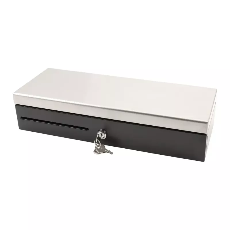 Cajón portamonedas electrónico Olympia HS-170S con carcasa de plástico/acero, negro y acabado acero inoxidable