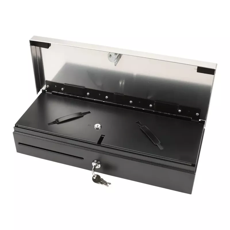 Cajón portamonedas electrónico Olympia HS-170S con carcasa de plástico/acero, negro y acabado acero inoxidable