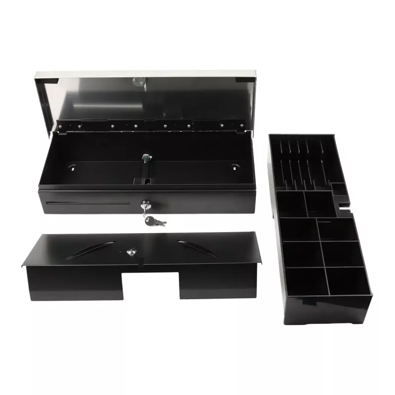 Cajón portamonedas electrónico Olympia HS-170S con carcasa de plástico/acero, negro y acabado acero inoxidable