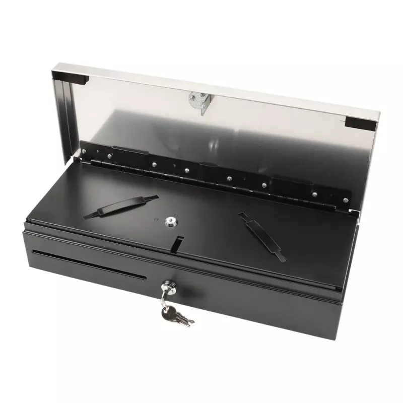 Cajón portamonedas electrónico Olympia HS-170S con carcasa de plástico/acero, negro y acabado acero inoxidable