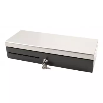 Cajón portamonedas electrónico Olympia HS-170S con carcasa de plástico/acero, negro y acabado acero inoxidable