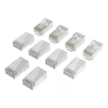 Hama 00300028 conectores de red RJ45 Cat6a STP, plata/transparente, pack de 10
