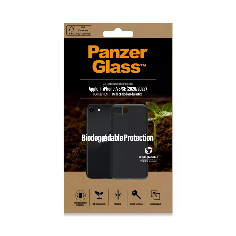 Funda PanzerGlass Biodegradable carcasa iPhone 6 6s SE 2020 2022 7 8 negra