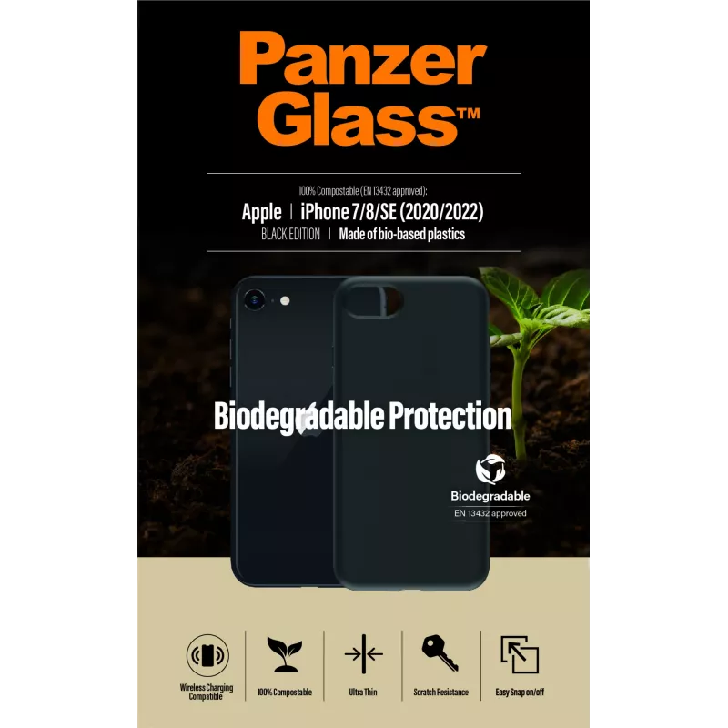 Funda PanzerGlass Biodegradable carcasa iPhone 6 6s SE 2020 2022 7 8 negra
