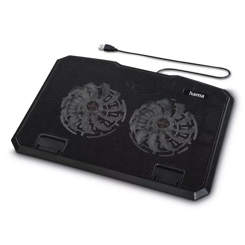Hama 00126806 Black Metal base refrigeradora para portátil, inclinable, silenciosa, 2 ventiladores, hasta 40 cm (15,6 pulgadas), negra
